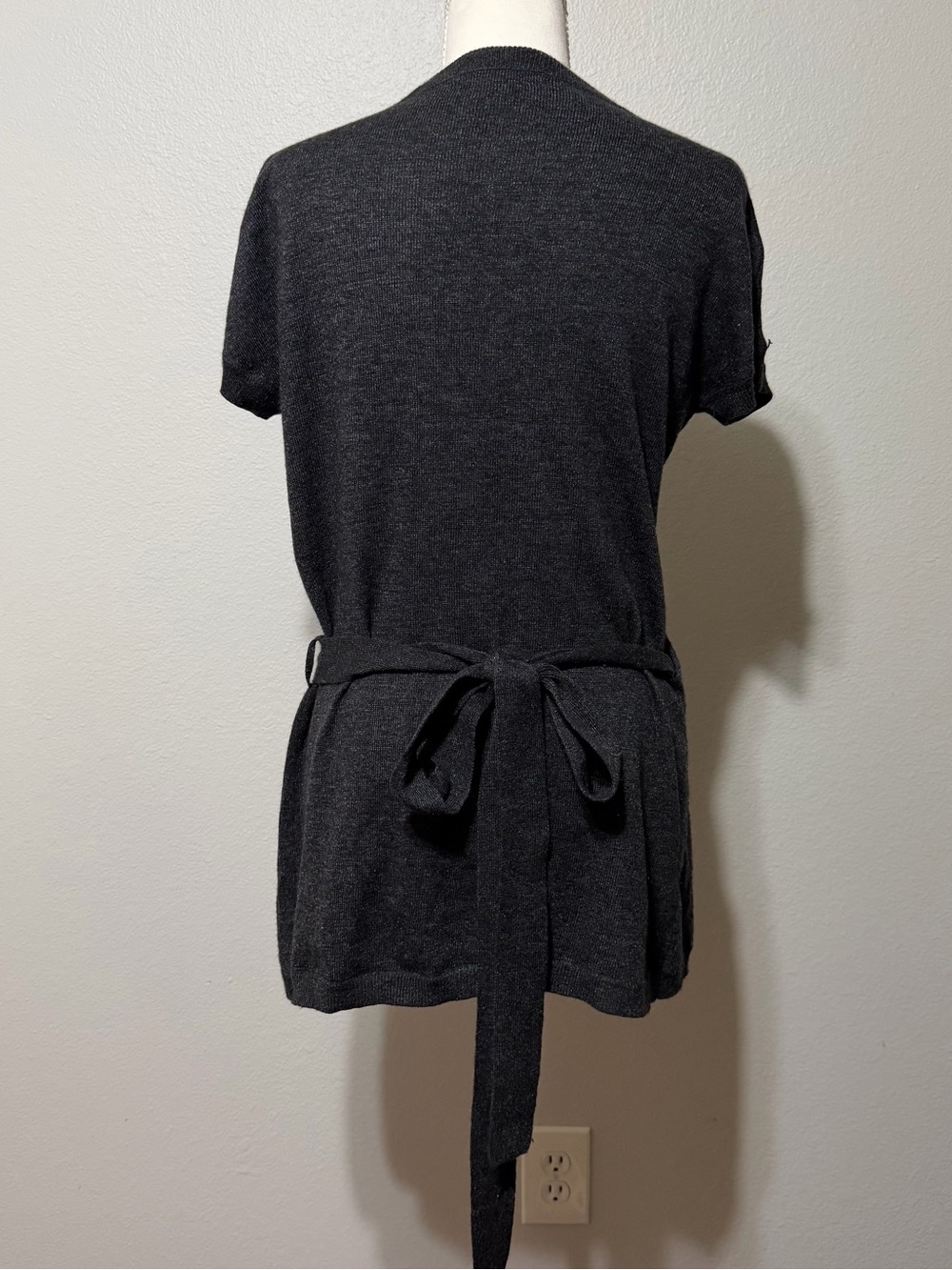 BCBGMaxAzria Charcoal Black Short-Sleeve Wrap Tunic with Side Tie - Picture 2 of 12